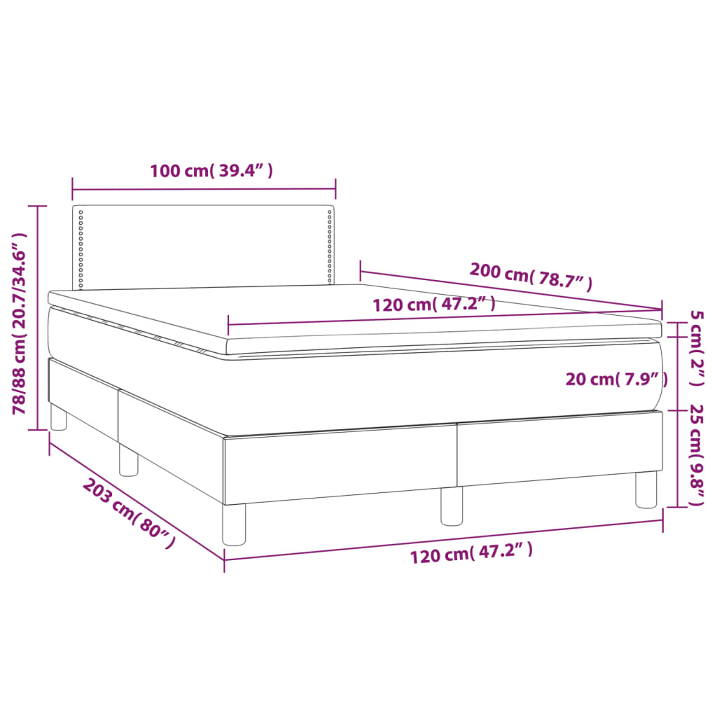 vidaXL Boxspringbett mit Matratze & LED Rosa 120x200 cm Samt