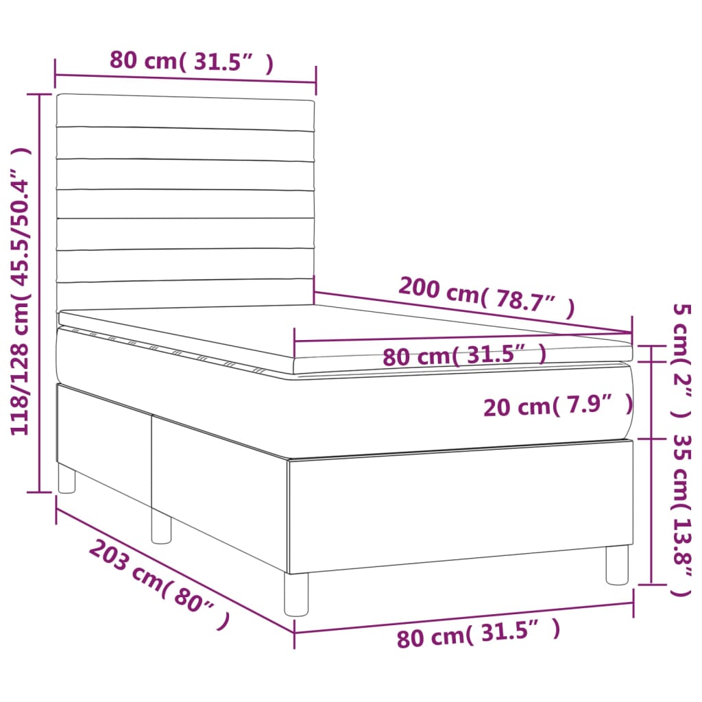 vidaXL Boxspringbett mit Matratze Hellgrau 80x200 cm Stoff