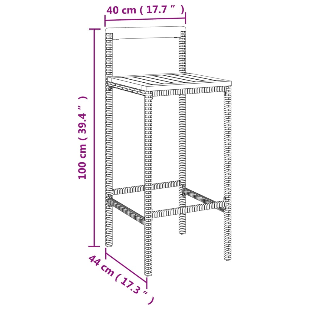 vidaXL 5-tlg. Gartenbar-Set Grau Poly Rattan & Massivholz Akazie