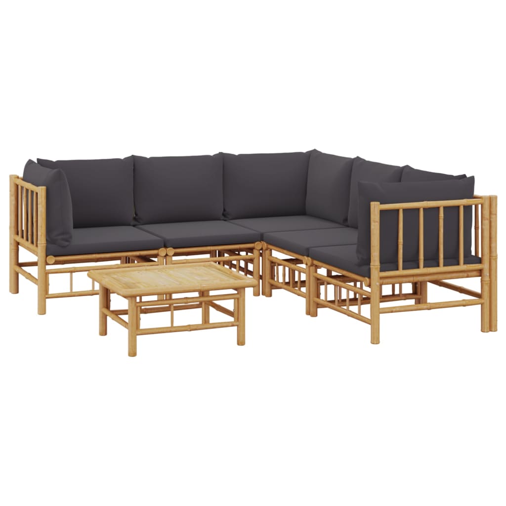 vidaXL 6-tlg. Garten-Lounge-Set mit Dunkelgrauen Kissen Bambus