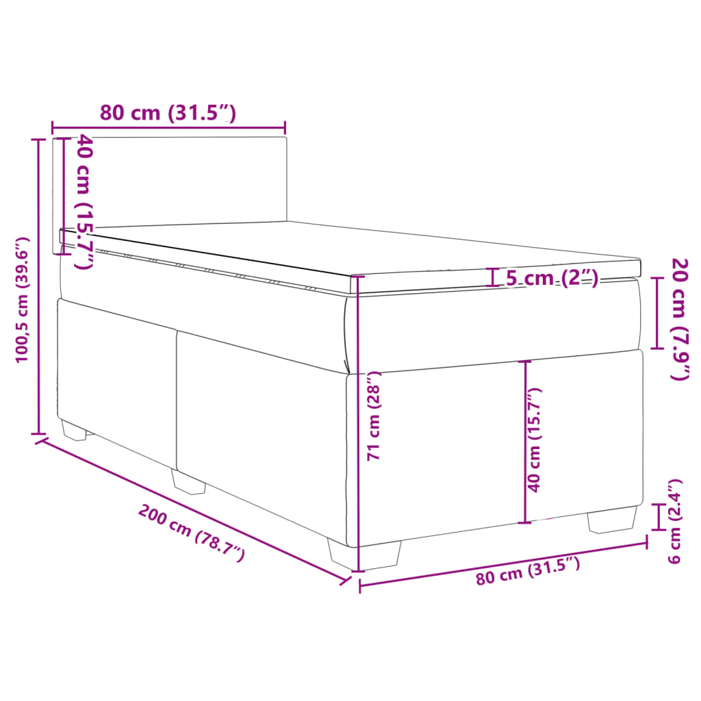 vidaXL Boxspringbett mit Matratze Dunkelgrün 80x200 cm Samt