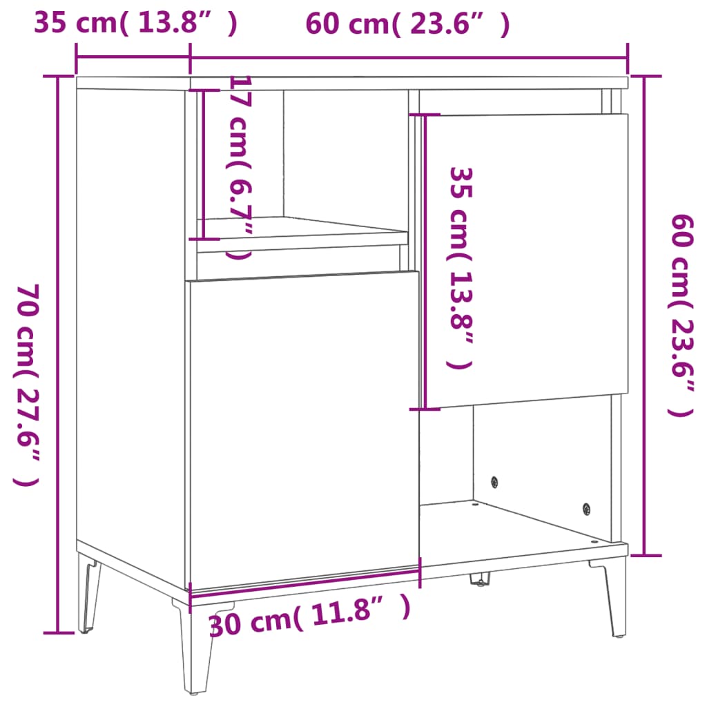 vidaXL Sideboards 3 Stk. Betongrau 60x35x70 cm Holzwerkstoff