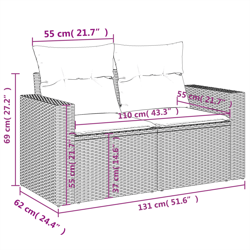 vidaXL 8-tlg. Garten-Sofagarnitur mit Kissen Schwarz Poly Rattan