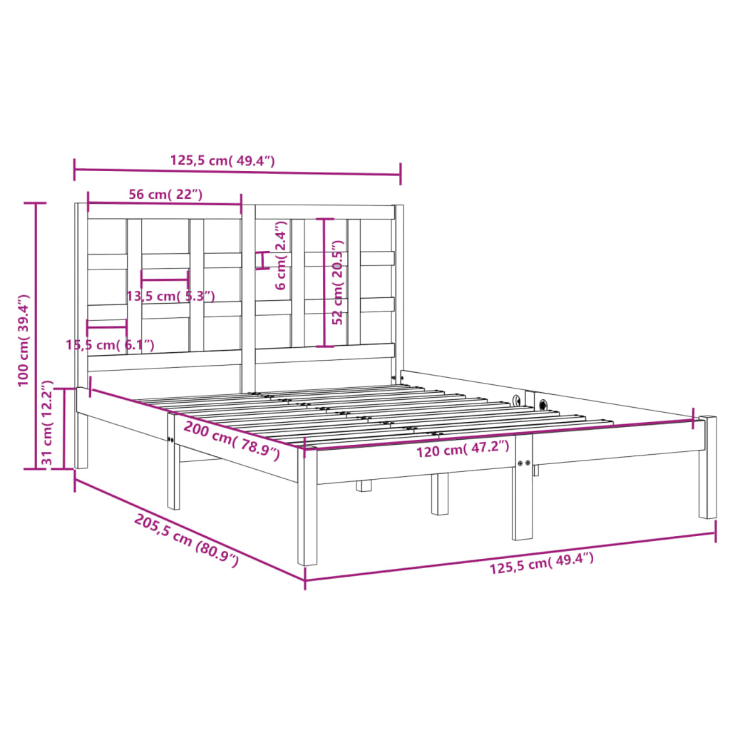 vidaXL Massivholzbett 120x200 cm