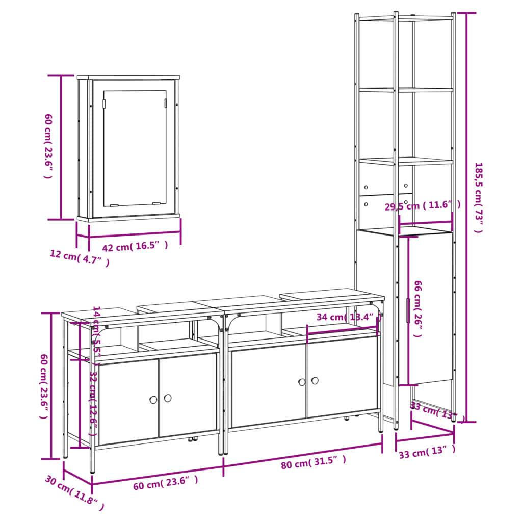 vidaXL 4-tlg. Badmöbel-Set Räuchereiche Holzwerkstoff