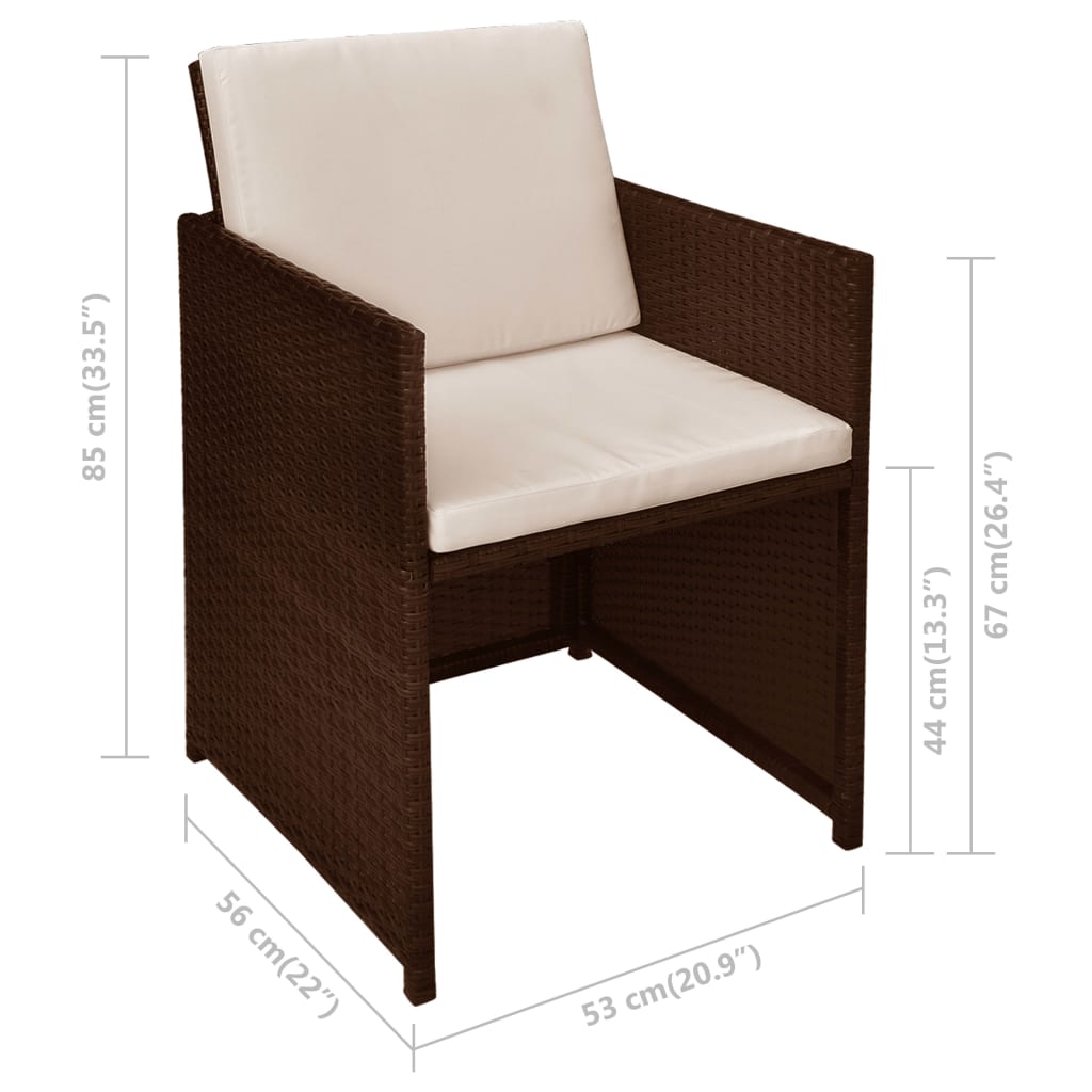 vidaXL 3-tlg. Bistro-Set mit Kissen Poly Rattan Braun