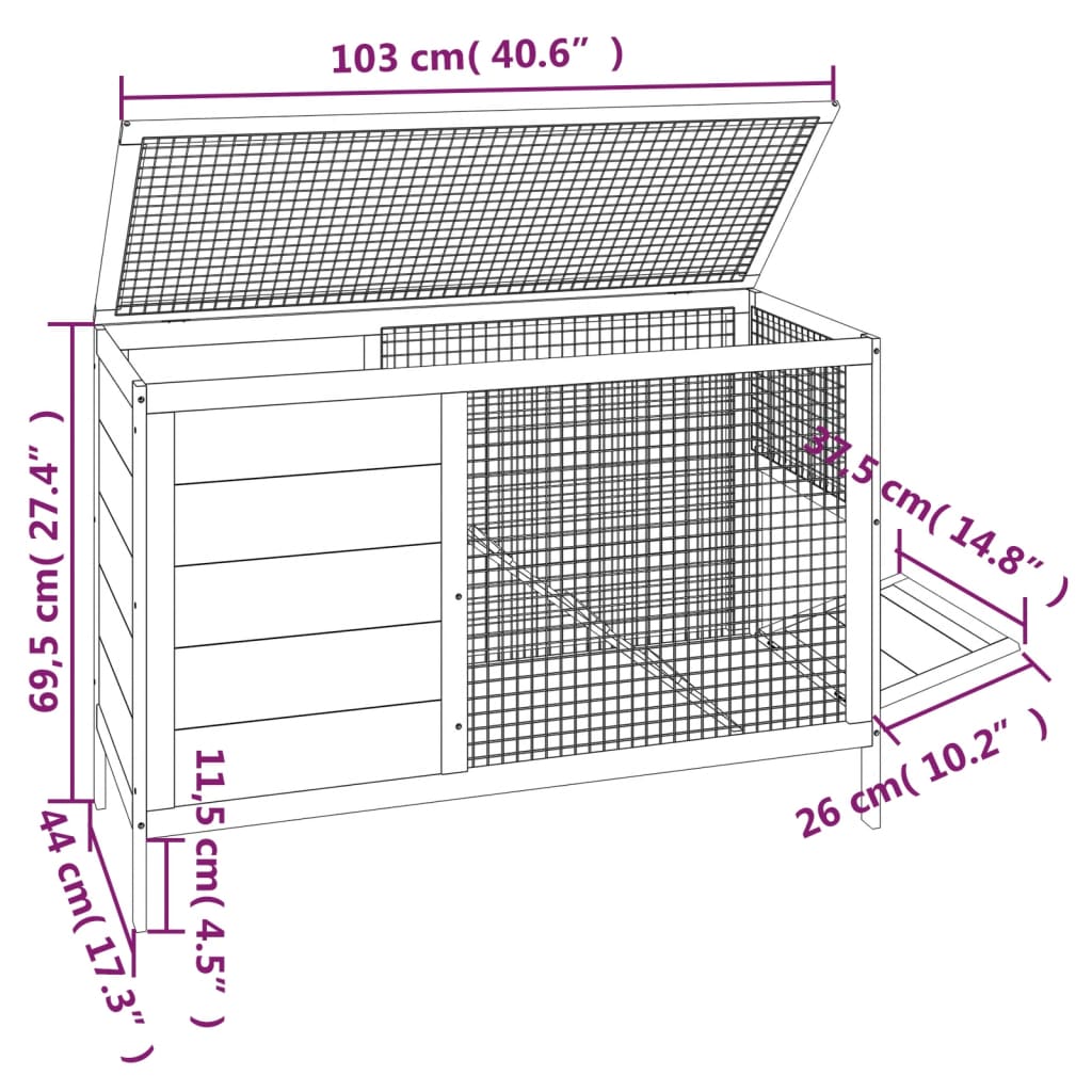 vidaXL Kaninchenstall Braun 103x44x69,5 cm Massivholz Kiefer