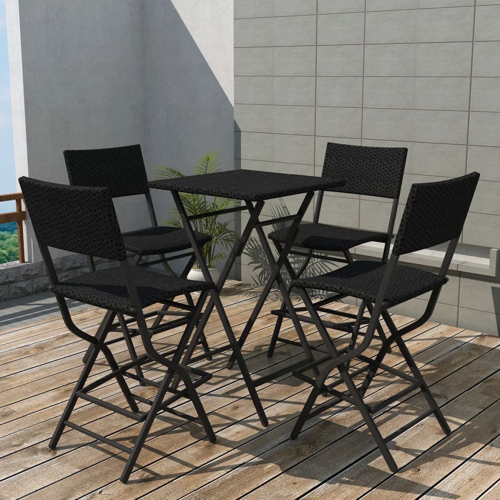 vidaXL 5-tlg. Garten-Essgruppe Klappbar Stahl Poly Rattan Schwarz