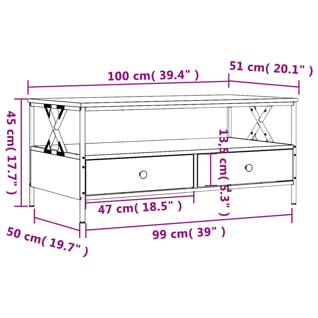 vidaXL Couchtisch Sonoma-Eiche 100x51x45 cm Holzwerkstoff