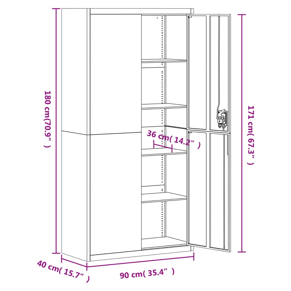 vidaXL Aktenschrank Weiß 90x40x180 cm Stahl