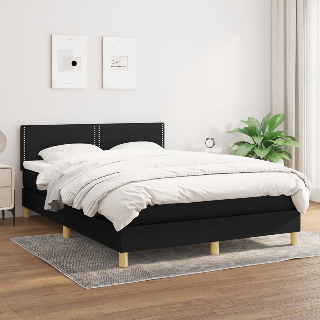 vidaXL Boxspringbett mit Matratze Schwarz 140x200 cm Stoff