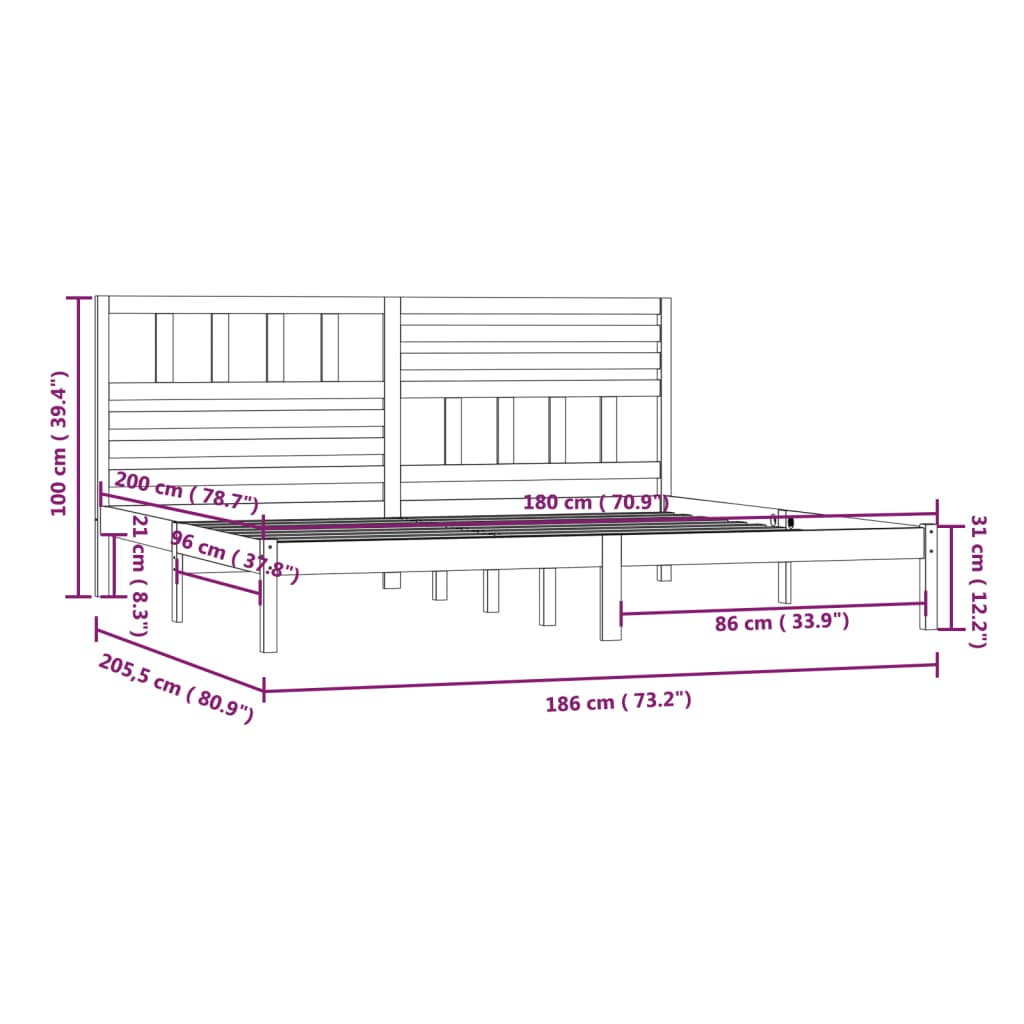 vidaXL Massivholzbett ohne Matratze Weiß 180x200 cm Kiefernholz