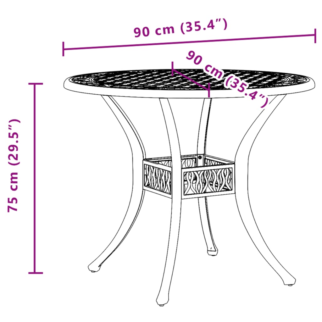 vidaXL Gartentisch Weiß Ø90x75 cm Aluminiumguss