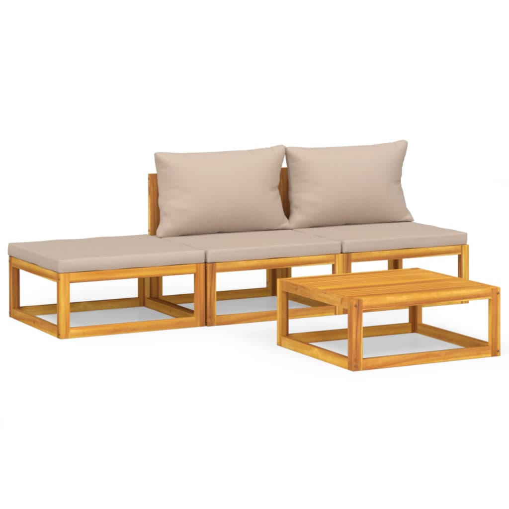 vidaXL 4-tlg. Garten-Lounge-Set mit Taupe Kissen Massivholz