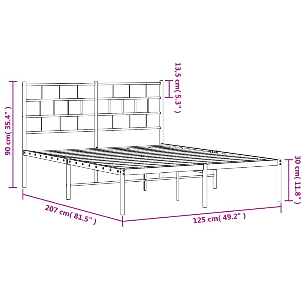 vidaXL Bettgestell mit Kopfteil Metall Schwarz 120x200 cm