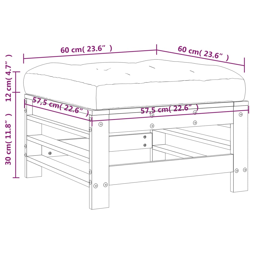 vidaXL Gartenhocker mit Kissen Honigbraun Massivholz Kiefer