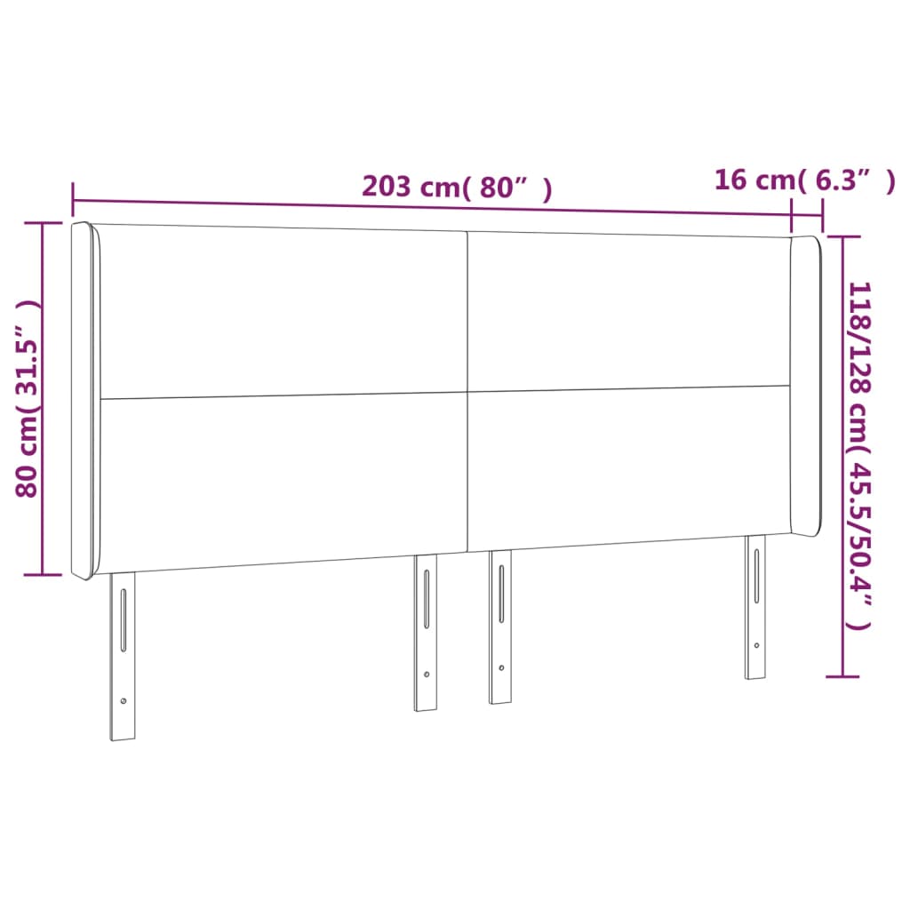 vidaXL LED Kopfteil Dunkelgrau 203x16x118/128 cm Samt