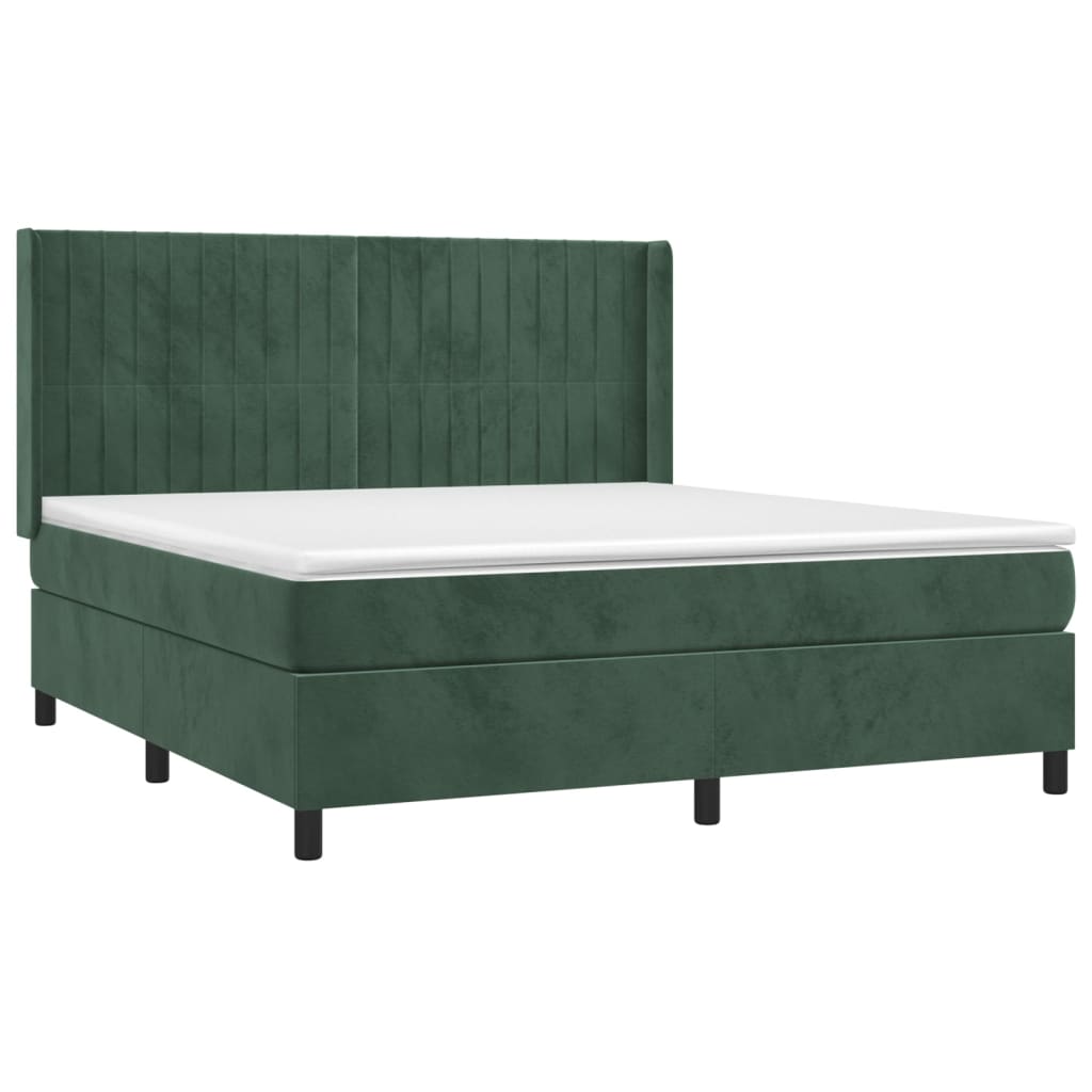 vidaXL Boxspringbett mit Matratze Dunkelgrün 160x200 cm Samt