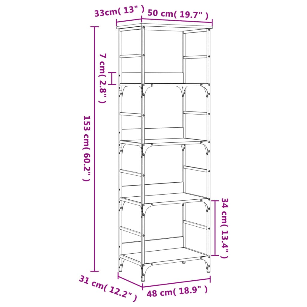 vidaXL Bücherregal Räuchereiche 50x33x153 cm Holzwerkstoff