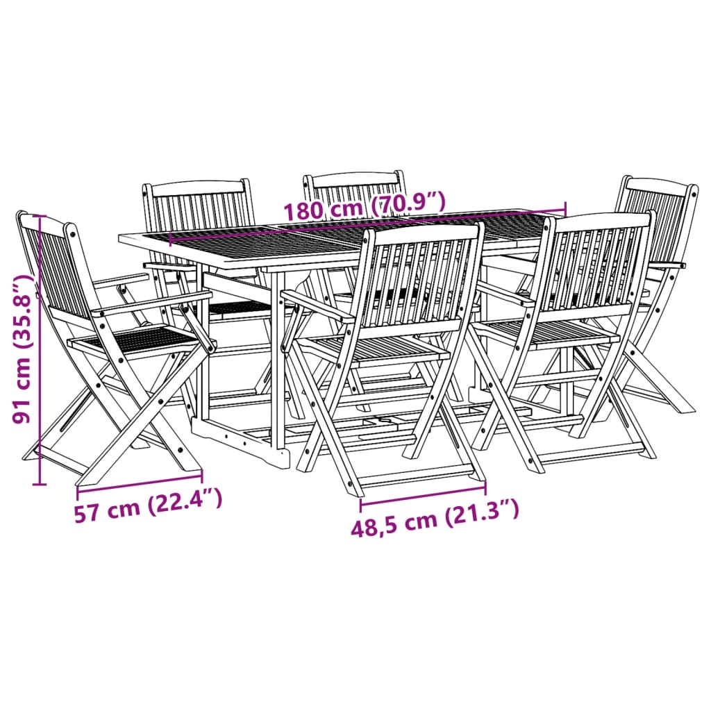 vidaXL 7-tlg. Garten-Essgruppe 180x90x75 cm Massivholz Akazie