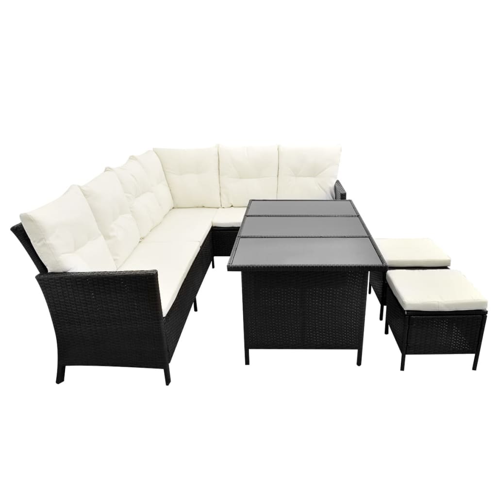 vidaXL 4-tlg. Garten-Lounge-Set mit Auflagen Poly Rattan Schwarz