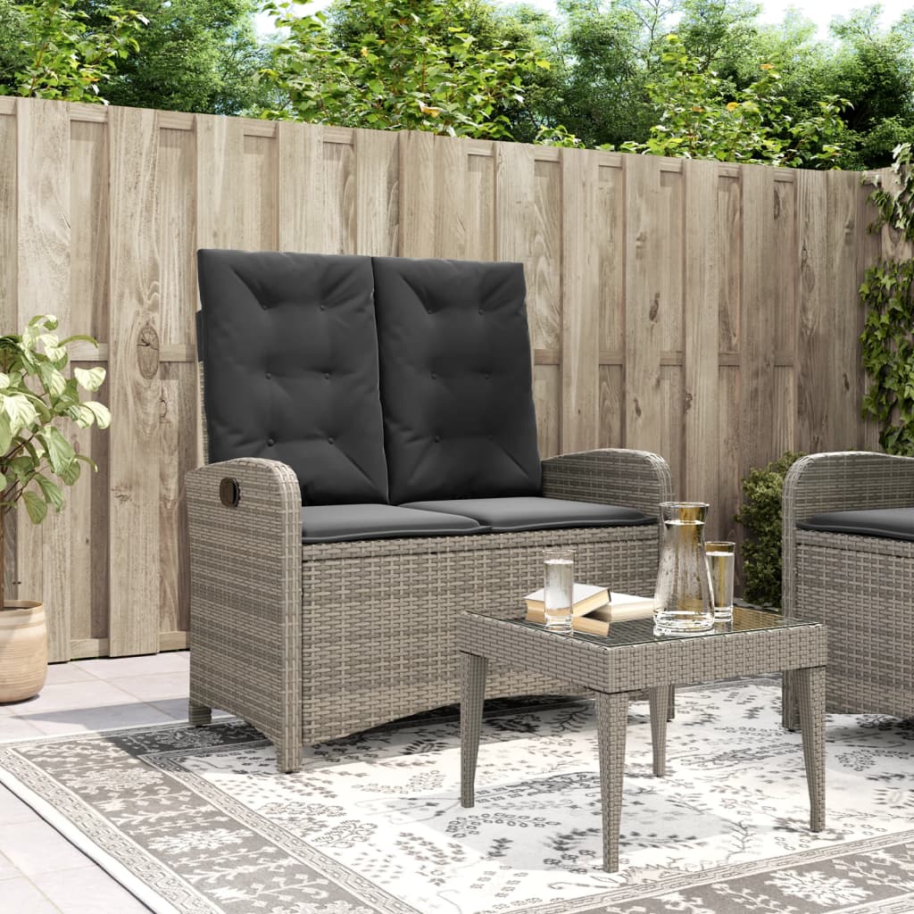 vidaXL Gartenbank Verstellbar mit Kissen Grau Poly Rattan