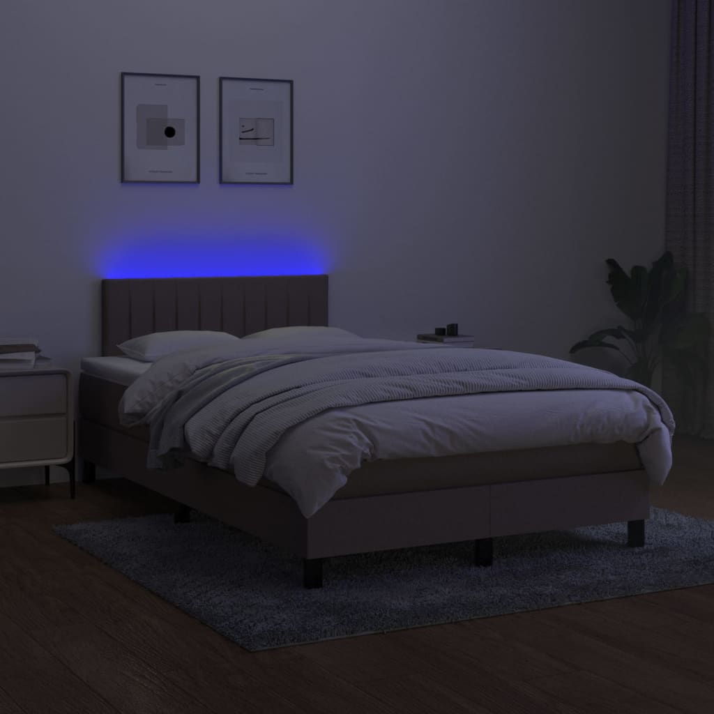 vidaXL Boxspringbett mit Matratze & LED Taupe 120x200 cm Stoff