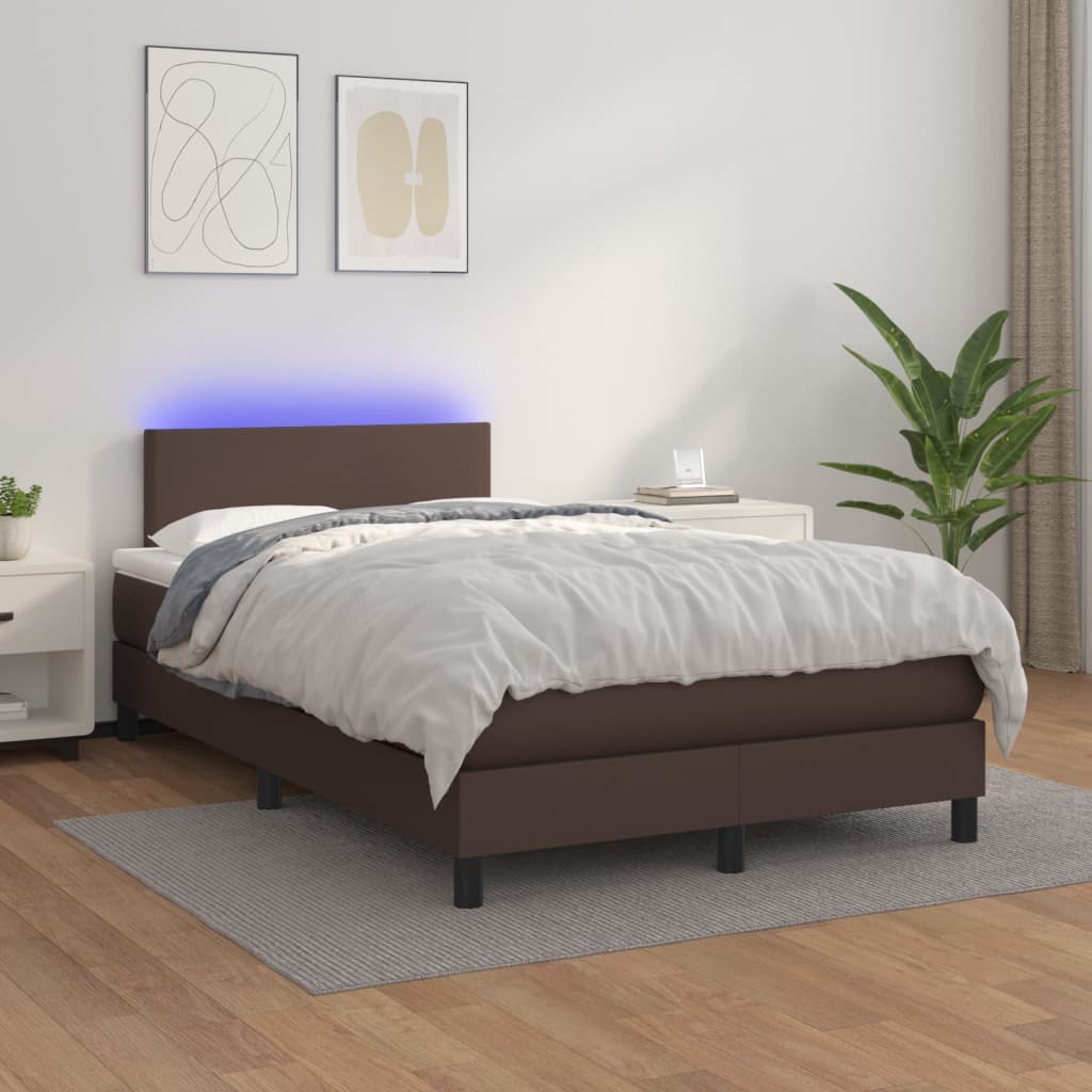 vidaXL Boxspringbett mit Matratze & LED Braun 120x200 cm Kunstleder