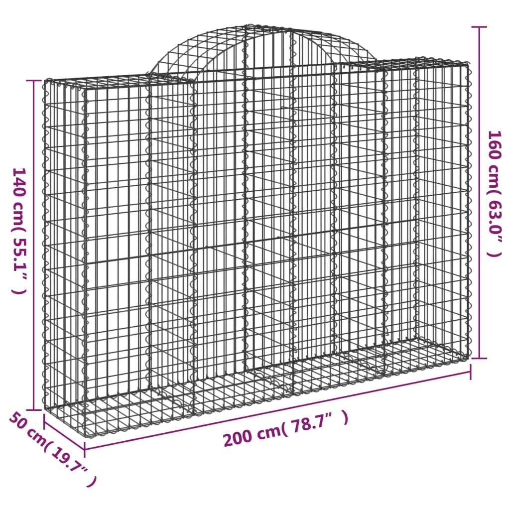 vidaXL Gabionen mit Hochbogen 8 Stk. 200x50x140/160cm Verzinktes Eisen