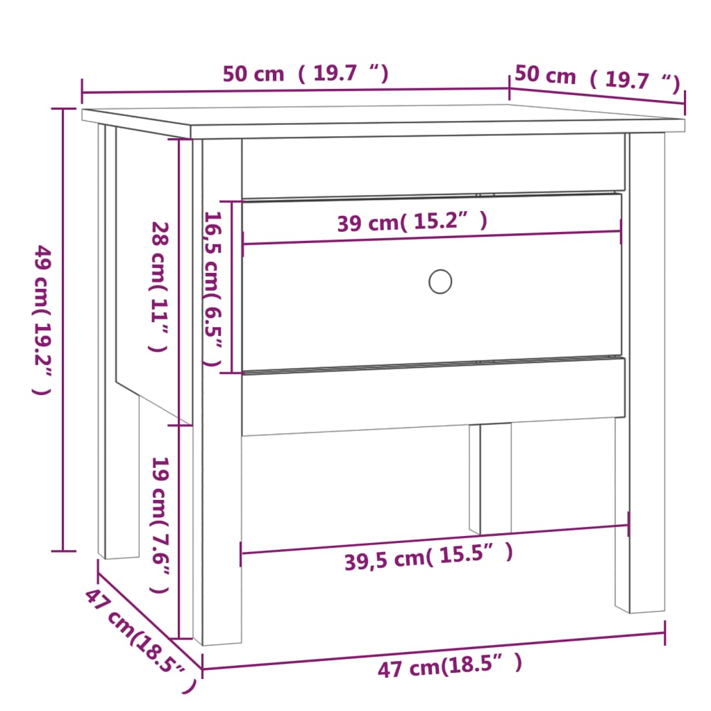 vidaXL Beistelltisch Grau 50x50x49 cm Massivholz Kiefer