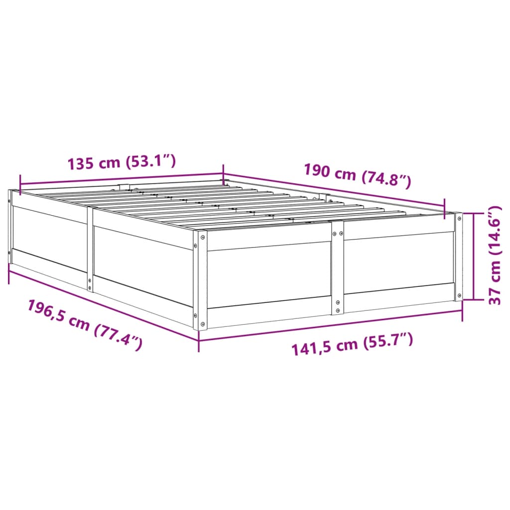 vidaXL Massivholzbett ohne Matratze 135x190 cm Kiefernholz