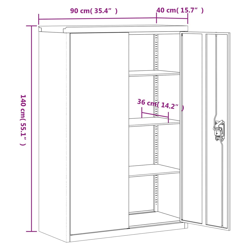 vidaXL Aktenschrank Weiß 90x40x140 cm Stahl