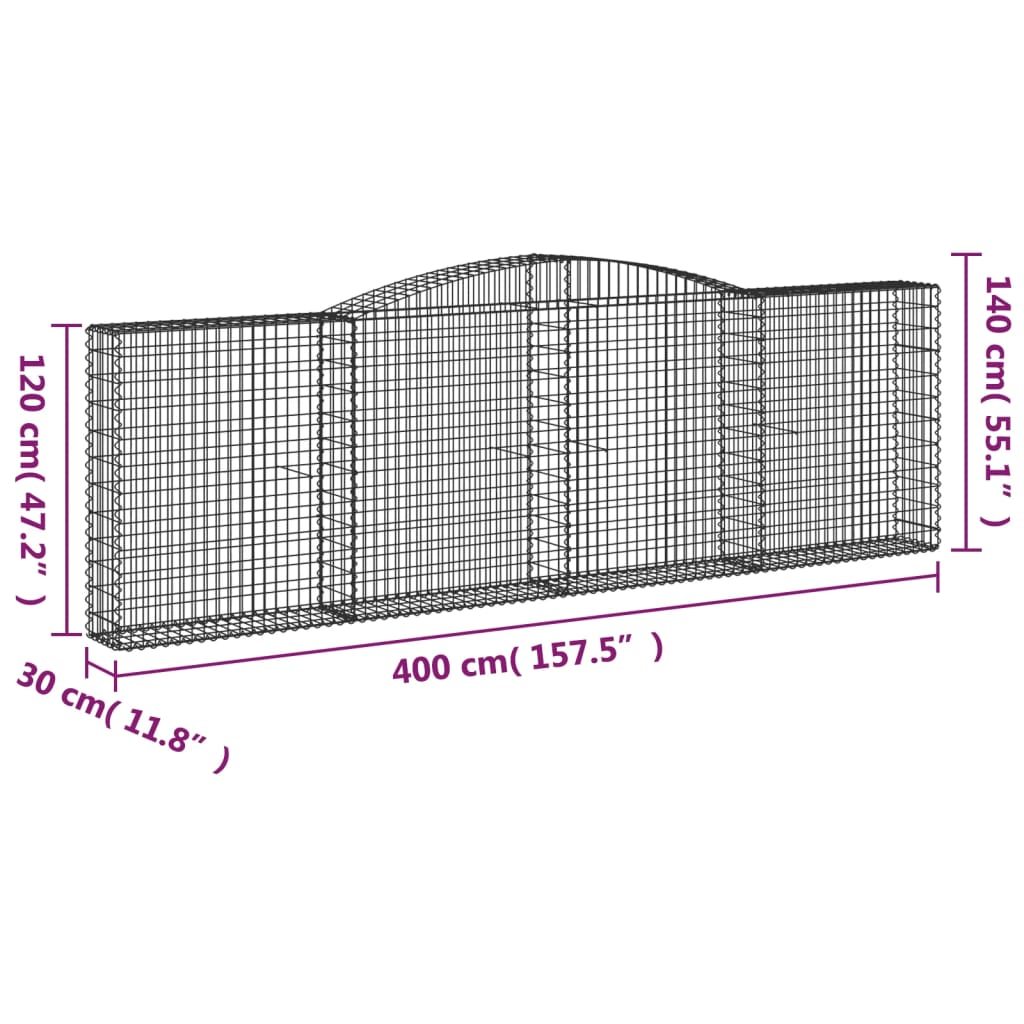 vidaXL Gabionen mit Hochbogen 4 Stk. 400x30x120/140cm Verzinktes Eisen