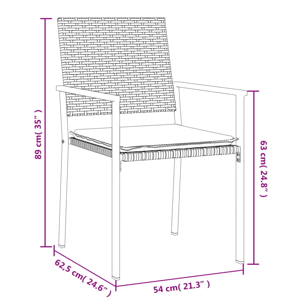 vidaXL 7-tlg. Garten-Essgruppe mit Kissen Poly Rattan und Stahl