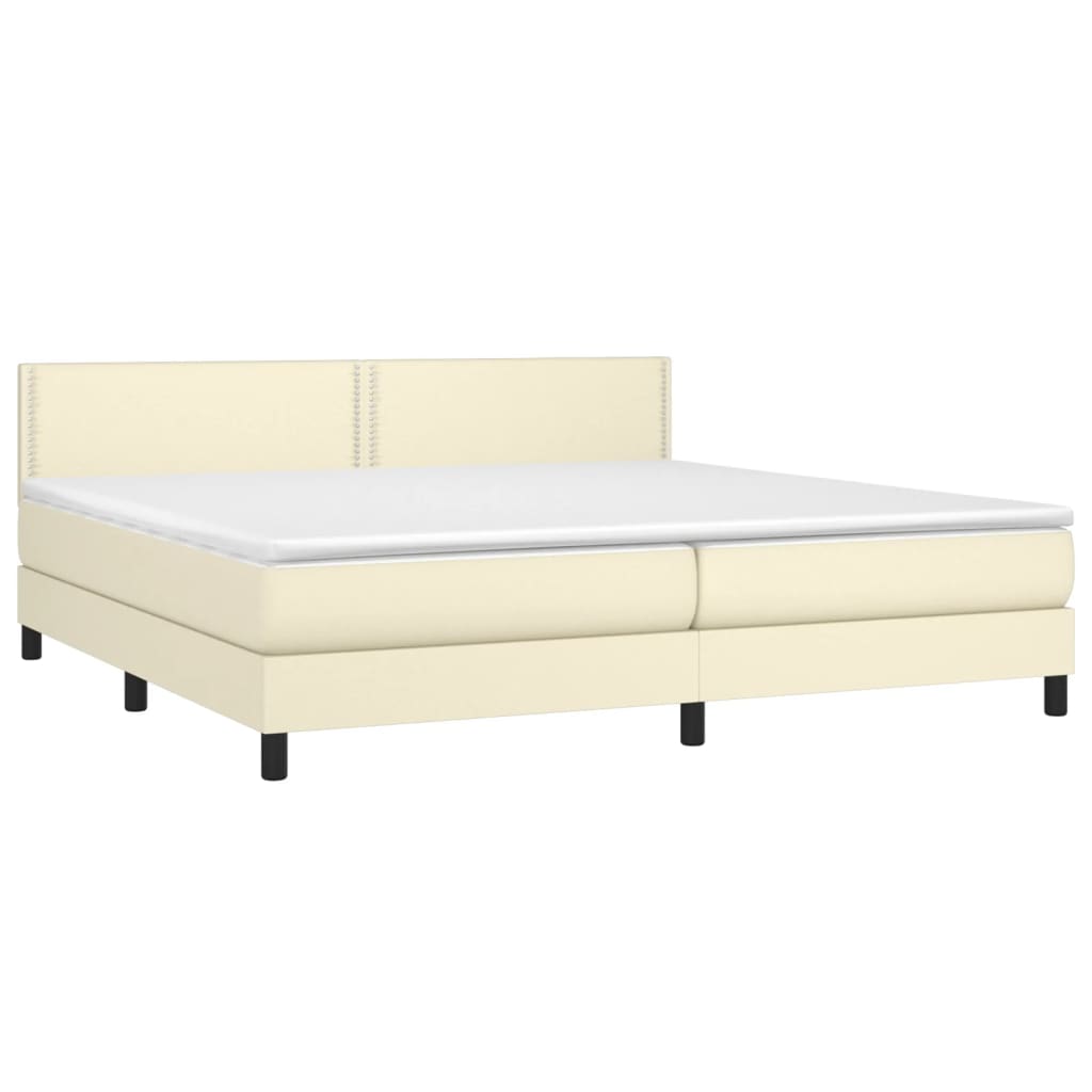 vidaXL Boxspringbett mit Matratze Creme 200x200 cm Kunstleder