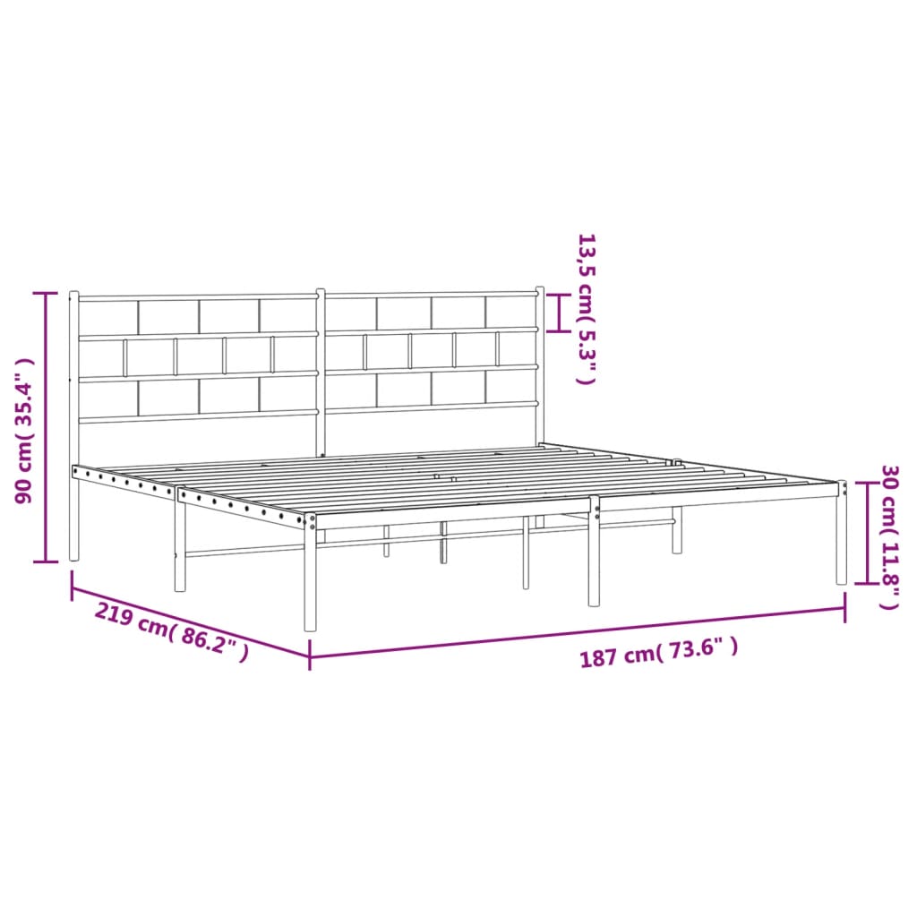 vidaXL Bettgestell mit Kopfteil Metall Schwarz 183x213 cm