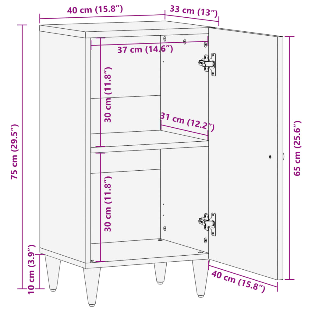 vidaXL Beistellschrank 40x33x75 cm Massivholz Mango