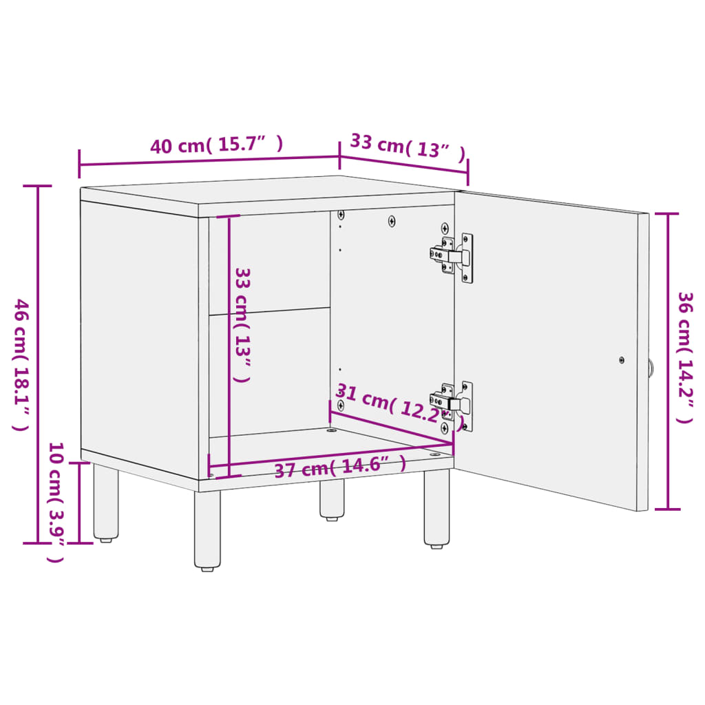 vidaXL Nachttische 2 Stk. 40x33x46 cm Massivholz Mango