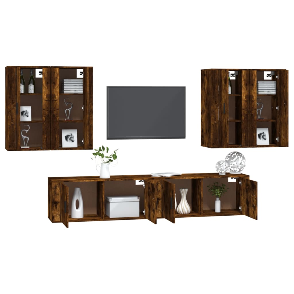 vidaXL 6-tlg. TV-Schrank-Set Räuchereiche Holzwerkstoff