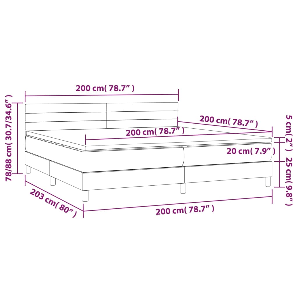 vidaXL Boxspringbett mit Matratze Dunkelbraun 200x200 cm Stoff