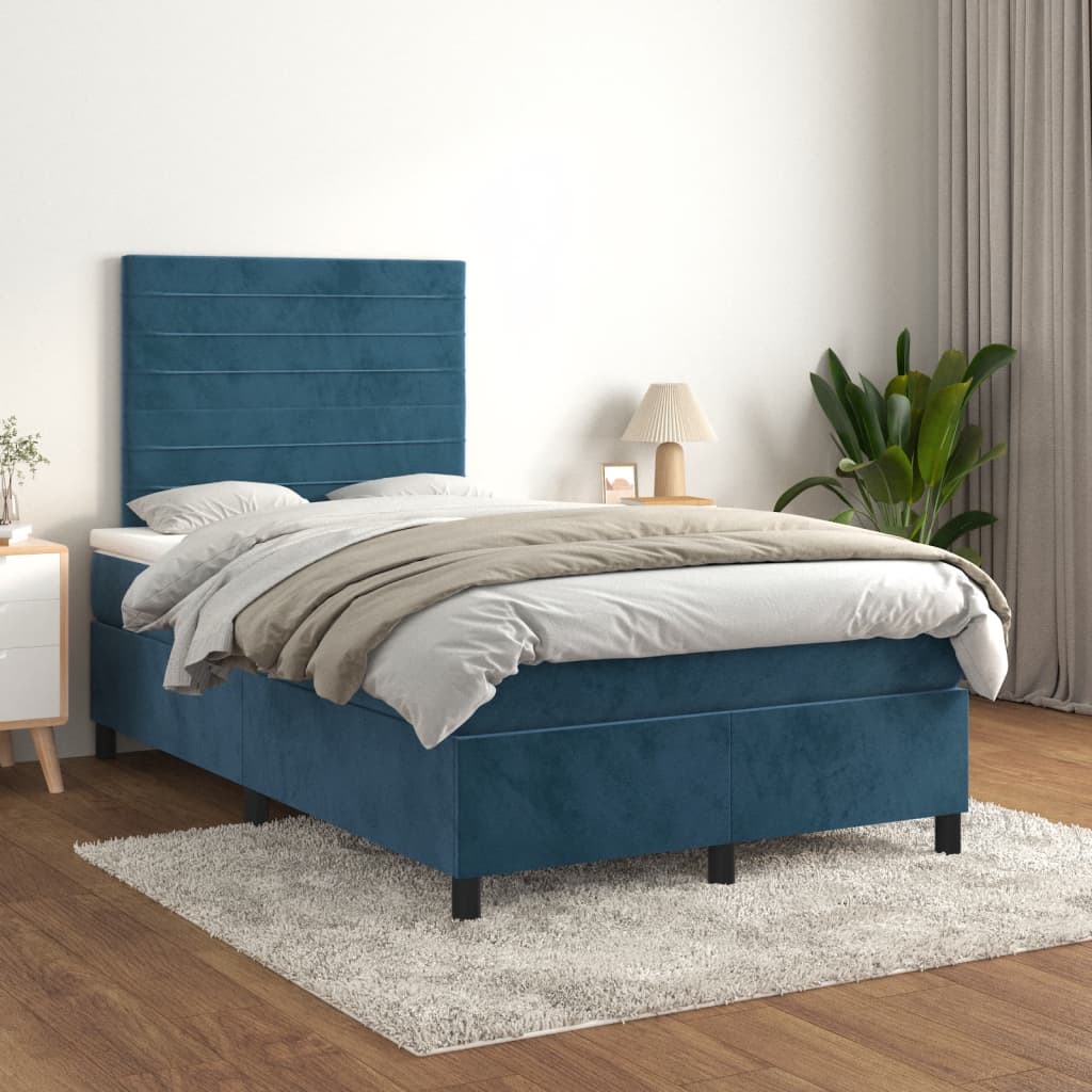 vidaXL Boxspringbett mit Matratze Dunkelblau 120x190 cm Samt