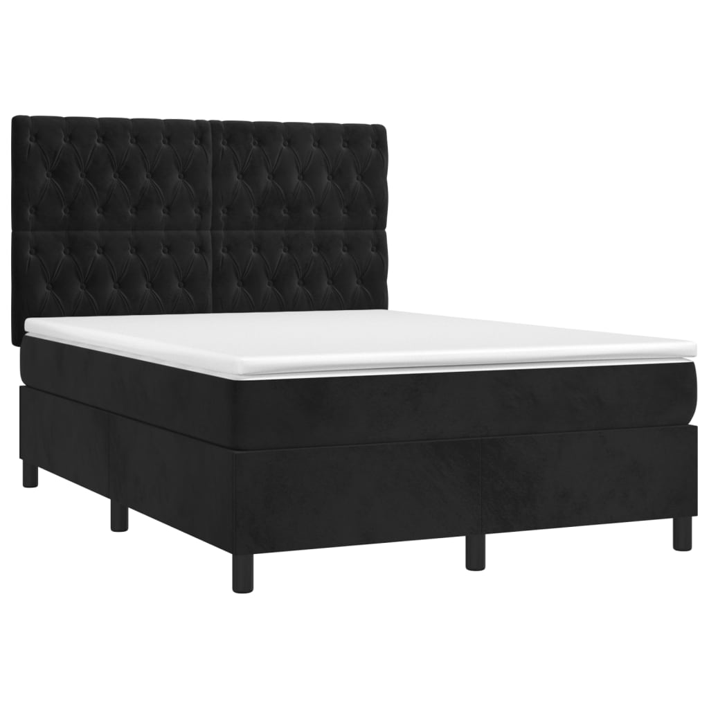 vidaXL Boxspringbett mit Matratze & LED Schwarz 140x190 cm Samt