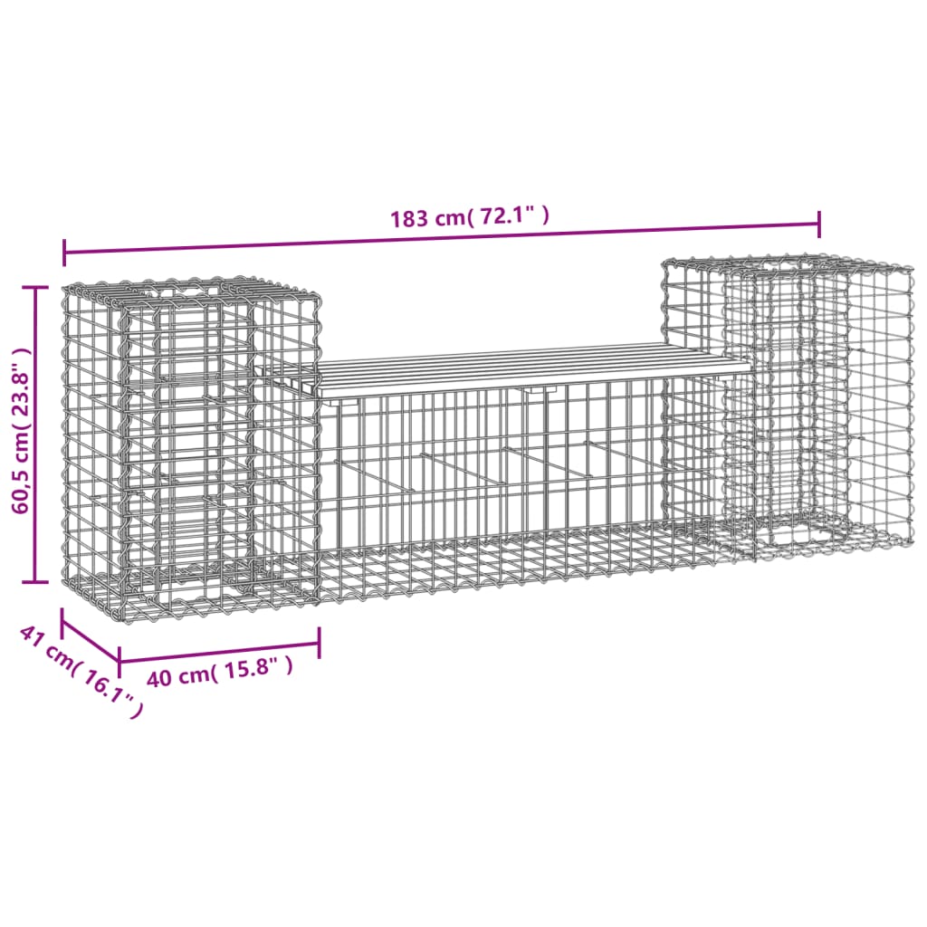 vidaXL Gartenbank aus Gabionen 183x41x60,5 cm Massivholz Kiefer