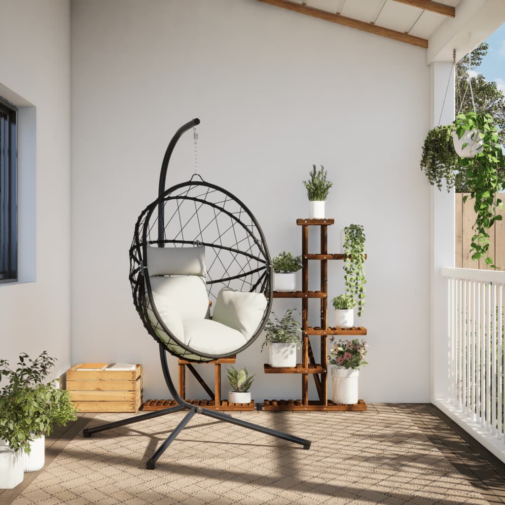 vidaXL Hängesessel Ei-Design mit Ständer Beige Rattan und Stahl