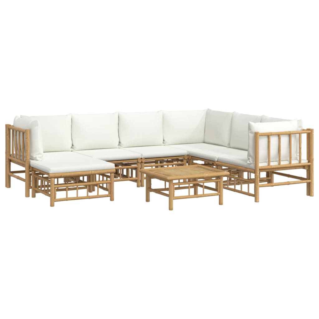 vidaXL 8-tlg. Garten-Lounge-Set mit Cremeweißen Kissen Bambus