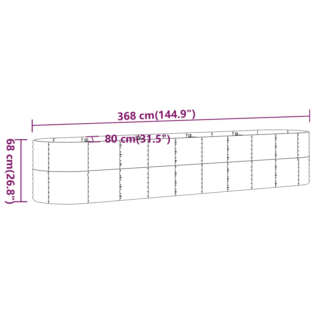 vidaXL Hochbeet Pulverbeschichteter Stahl 368x80x68 cm Braun