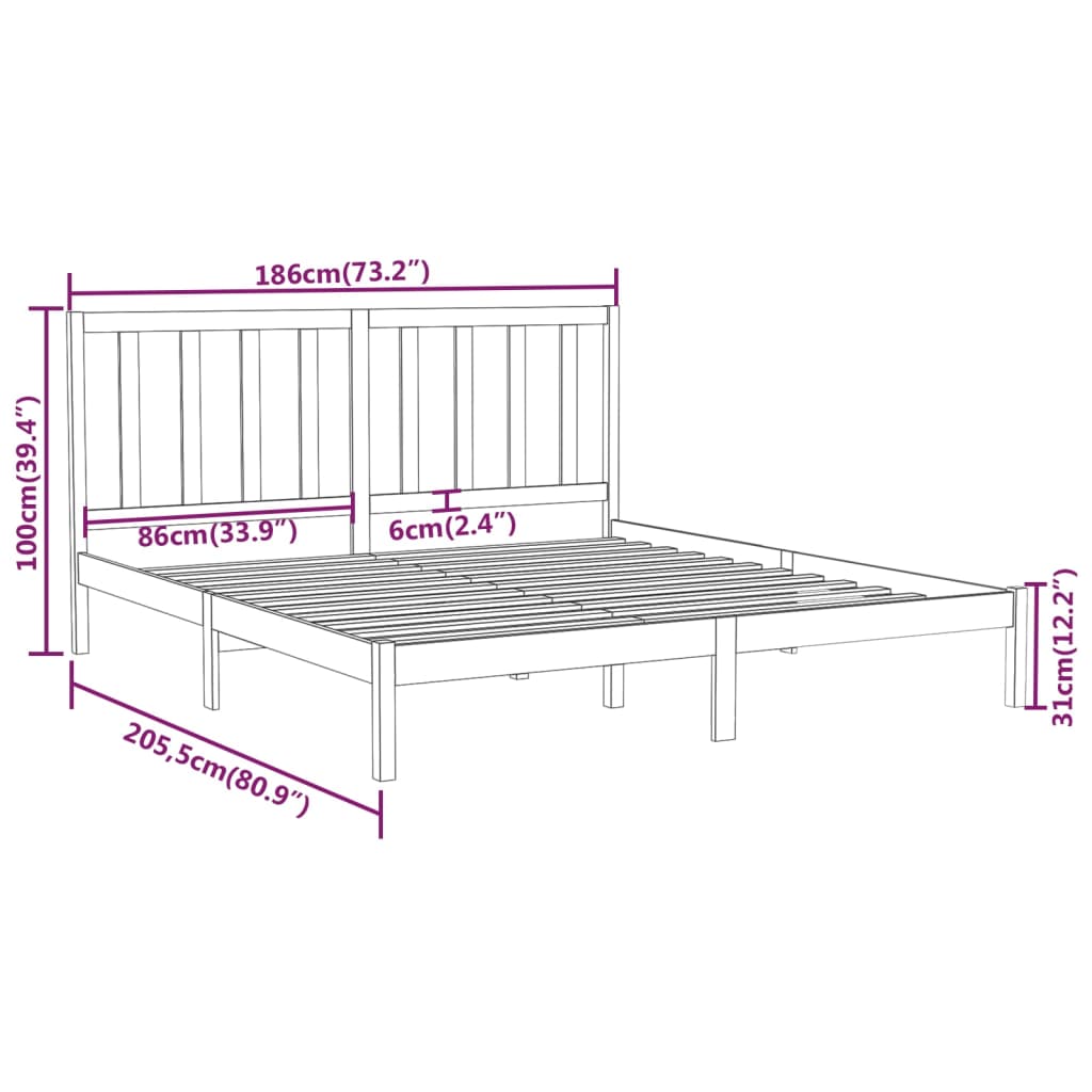 vidaXL Massivholzbett Schwarz 180x200 cm