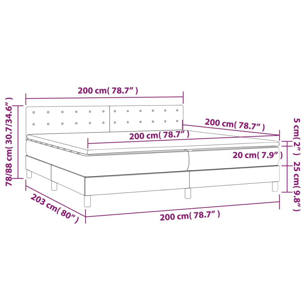 vidaXL Boxspringbett mit Matratze & LED Dunkelgrün 200x200 cm Samt