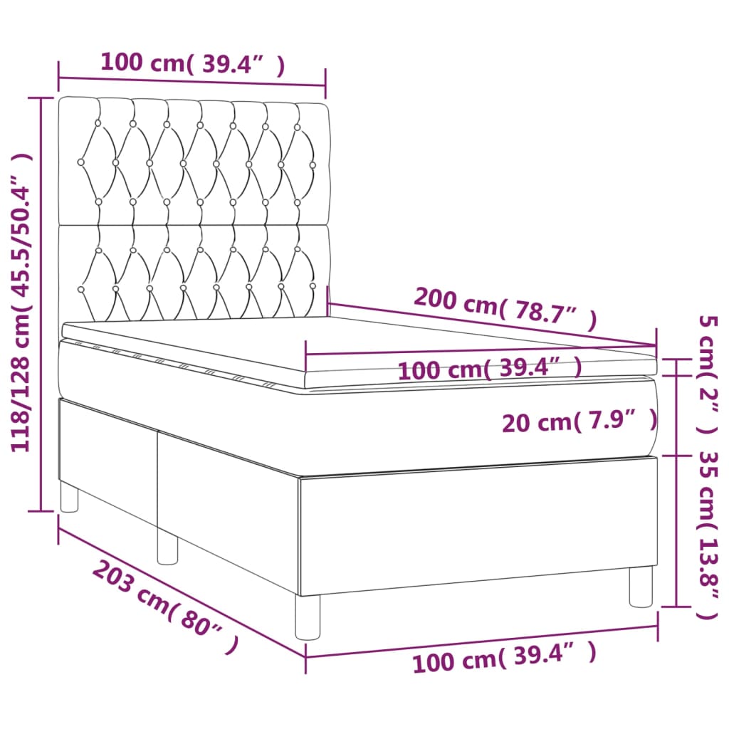 vidaXL Boxspringbett mit Matratze & LED Creme 100x200 cm Stoff