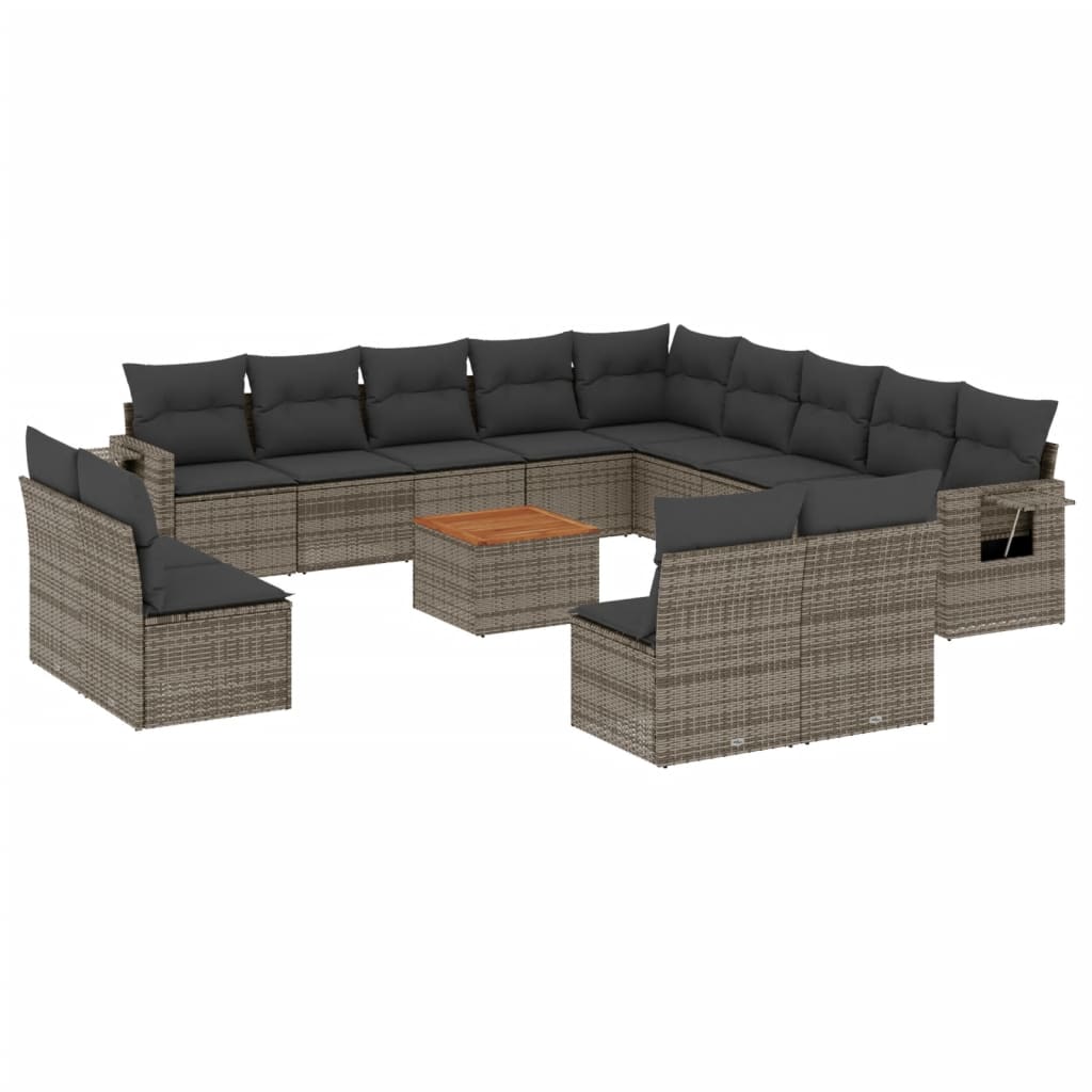 vidaXL 14-tlg. Garten-Sofagarnitur mit Kissen Grau Poly Rattan